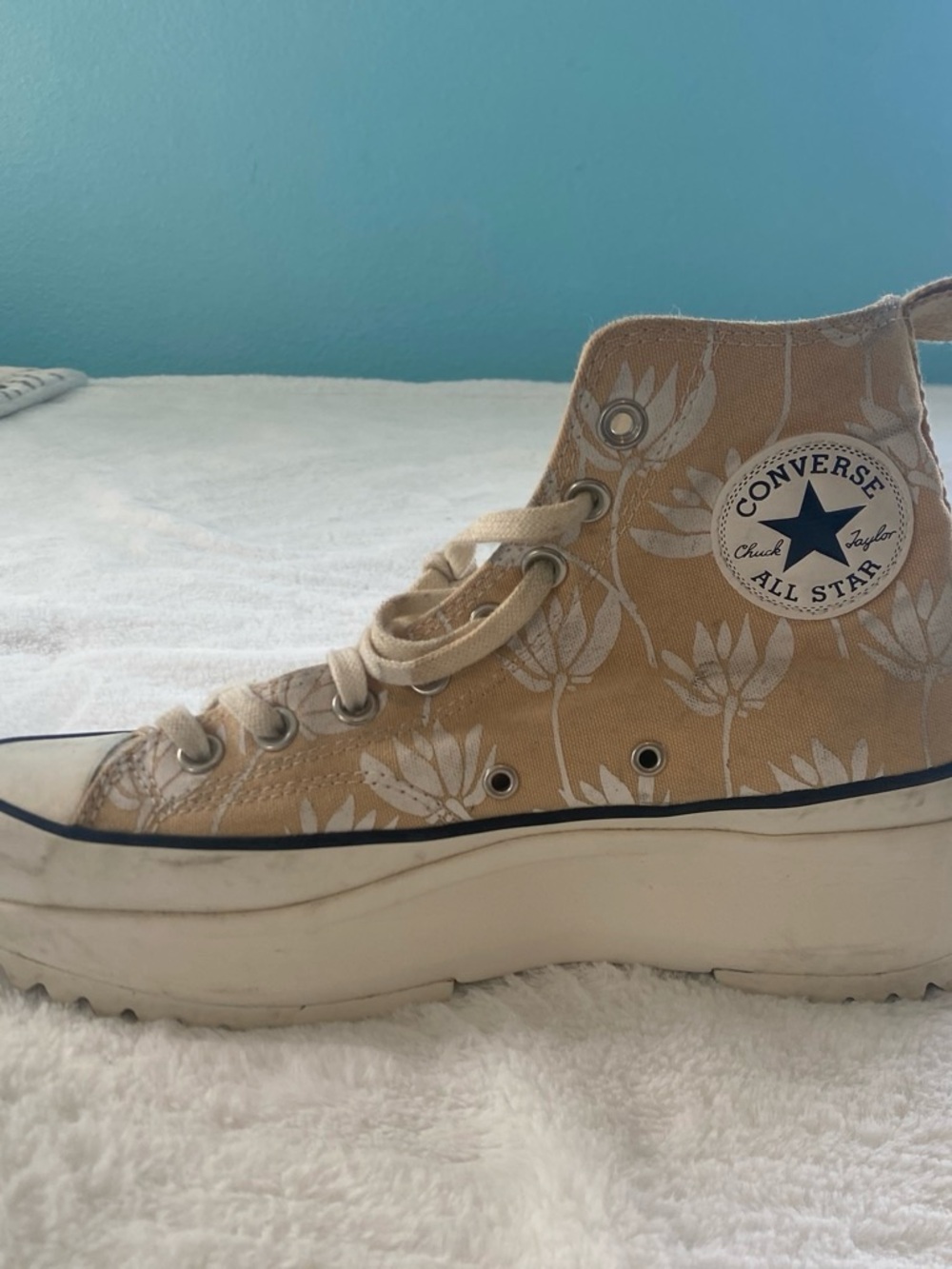 Converse All Star High-Top Platform Sneaker - Beige with White Floral